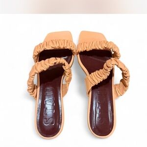 Staud Maya Ruched Leather Slides in peach